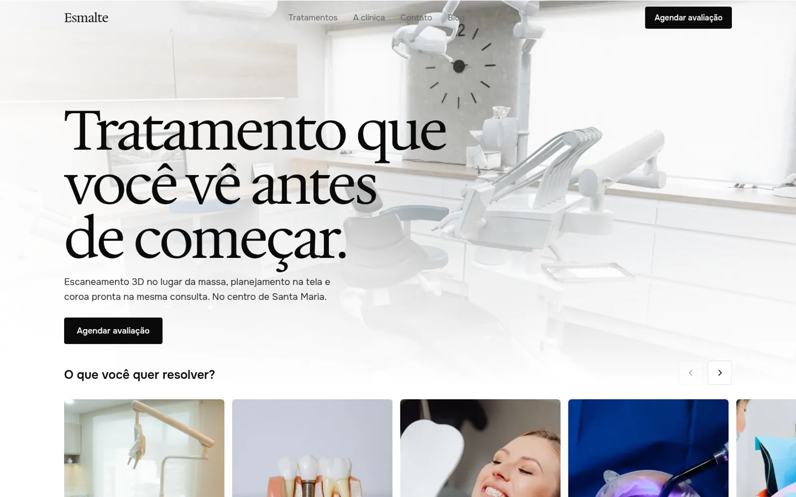 Página inicial do site Clínica Esmalte, com foto do consultório